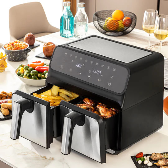 Friteuse à Air InnovaGoods Fryinn Double 8000 Noir 3400 W 8 L Acier inoxydable - Friteuse sans huile